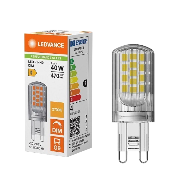Лампа светодиодная 4W/2700K (=40W) G9 230V DIM | LED PIN 470Lm d18x52 | - LEDVANCE