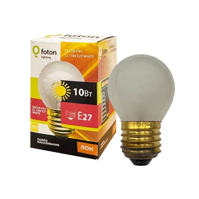 Лампа накаливания декоративная 10W/3000K E27 | DECOR P45 CL МАТОВАЯ | - FOTON LIGHTING