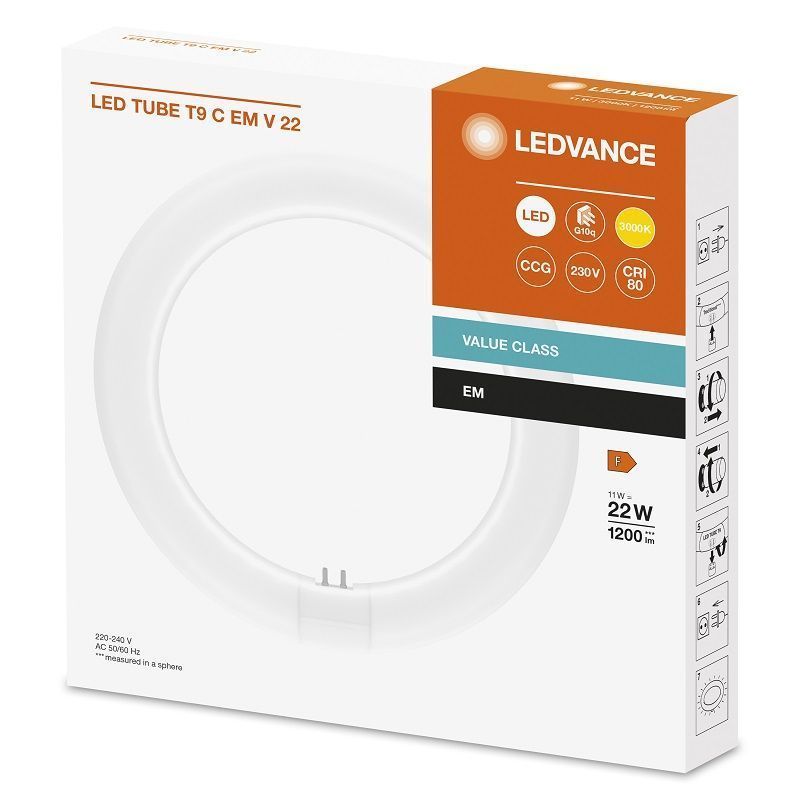Лампа светодиодная кольцевая T9 LED 11W/3000K (=22W) G10Q D212 230V/ЭМПРА | VALUE CLASS | - LEDVANCE