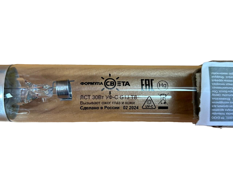 Лампа бактерицидная ультрафиолетовая ЛСТ 30W G13 T8 | UVC 253,7nm 10800h | - ФОРМУЛА СВЕТА