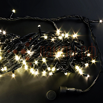 Гирлянда | Нить 20м | БЕЛЫЙ ТЁПЛЫЙ | Динамика(2 канала 8 режимов) 220V IP54 | Чёрный провод | - RICH LED