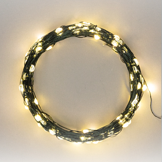 Гирлянда | Роса 20м | БЕЛЫЙ ТЁПЛЫЙ | 200 LED 8 режимов 220V | Зелёный провод Металл | - NEON-NIGHT