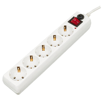 Сетевой фильтр удлинитель 5х10м | 10А / 2200W / IP20 / С выключателем / С заземлением / ПВС 3х1 / Белый | - BURO