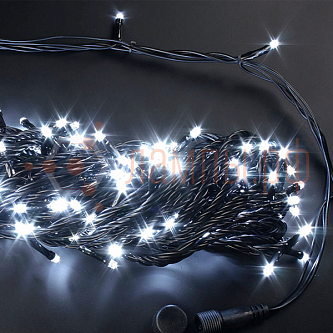 Гирлянда | Нить 20м | БЕЛЫЙ | Динамика(2 канала 8 режимов) 220V IP54 | Чёрный провод | - RICH LED