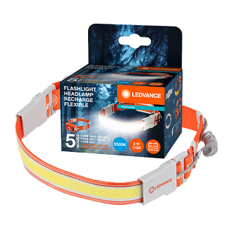 Фонарик налобный | 3W/6500K/300Lm/IP20 | USB-зарядка (Type-C) | - LEDVANCE