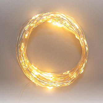 Гирлянда | Роса 20м | БЕЛЫЙ ТЁПЛЫЙ | 200 LED 8 режимов На батарейках 3-АА | Серебряный провод Металл | - NEON-NIGHT