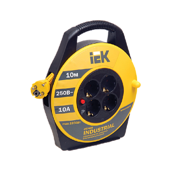 Удлинитель на катушке 4х10м | 10А / 2200W / IP20 / Термозащита | - IEK